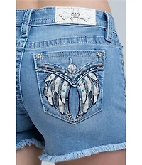Miss Me Mid Rise Angel Wing 3.5#double; Inseam Shorts