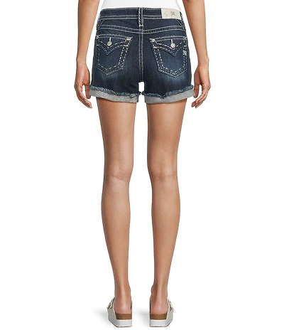 Miss Me Mid Rise Basic Stitch Flap Pocket 6#double; Inseam Denim Shorts