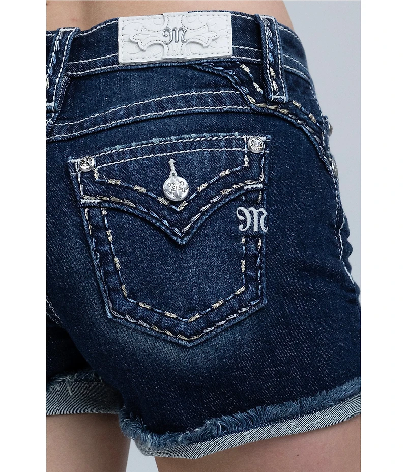Miss Me Mid Rise Basic Stitch Flap Pocket 6#double; Inseam Denim Shorts
