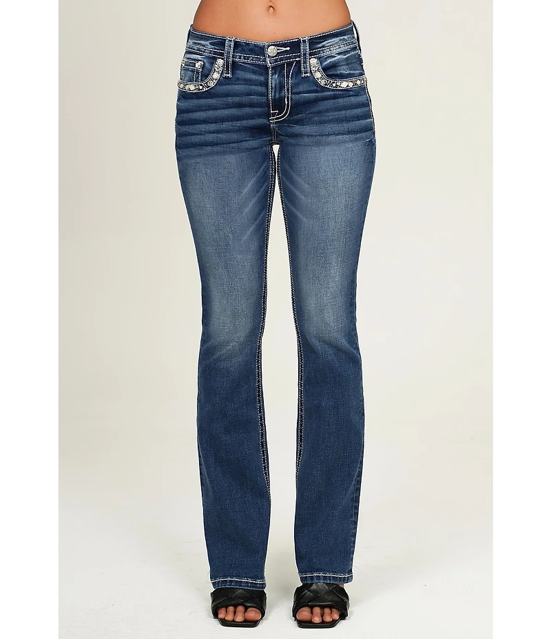 Miss Me Mid Rise Bootcut Embellished Pocket Jeans