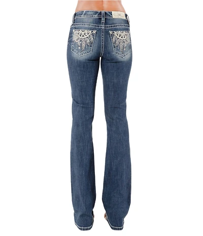 Miss Me Mid Rise Embellished Dreamcatcher Back Pocket Bootcut Jeans