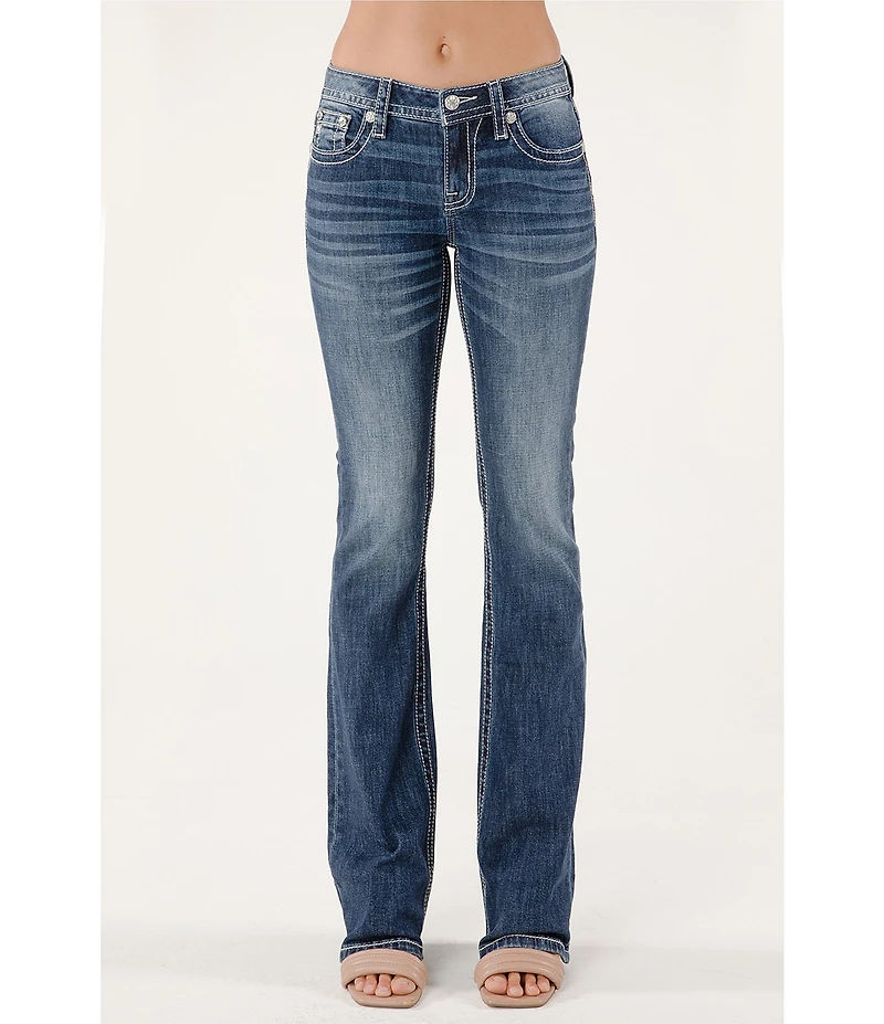 Miss Me Mid Rise Embellished Dreamcatcher Back Pocket Bootcut Jeans