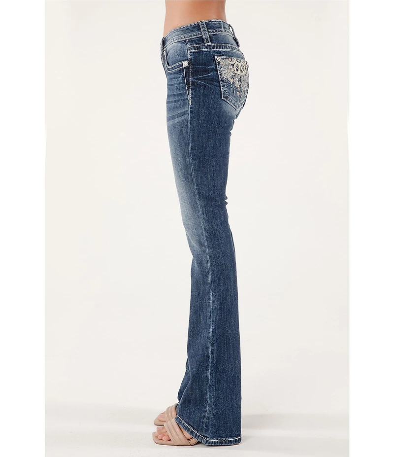 Miss Me Mid Rise Embellished Dreamcatcher Back Pocket Bootcut Jeans