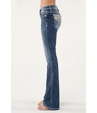 Miss Me Mid Rise Embellished Dreamcatcher Back Pocket Bootcut Jeans