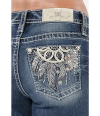 Miss Me Mid Rise Embellished Dreamcatcher Back Pocket Bootcut Jeans