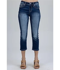 Miss Me Mid Rise Embellished Flower/Fleur-De-Lis Pocket Capri Jeans