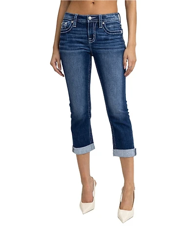 Miss Me Mid Rise Embellished Winged Pocket Capri Jeans