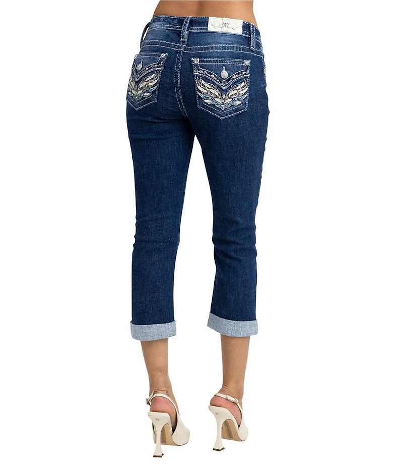 Miss Me Mid Rise Embellished Winged Pocket Capri Jeans