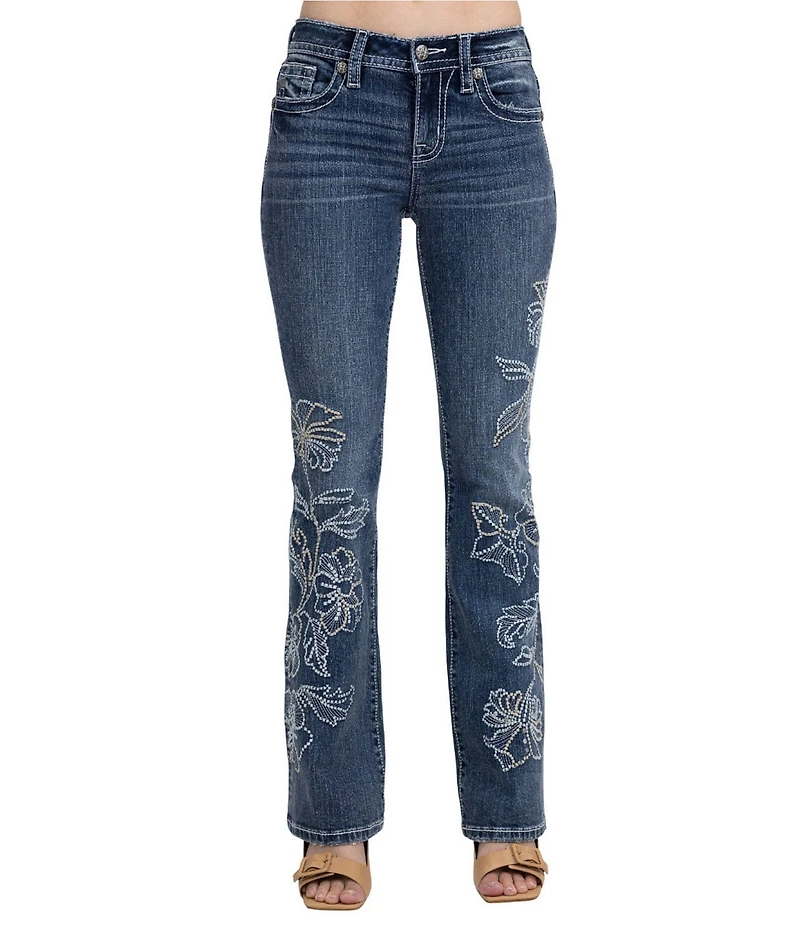 Miss Me Mid Rise Floral Embellished Bootcut Jeans