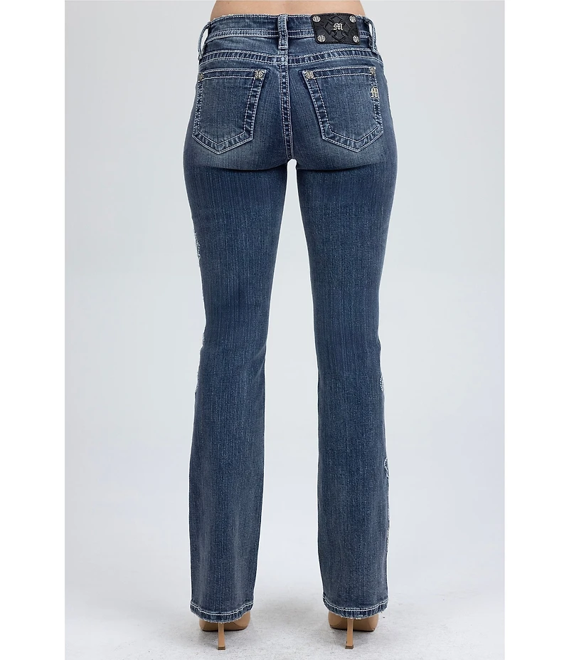 Miss Me Mid Rise Floral Embellished Bootcut Jeans