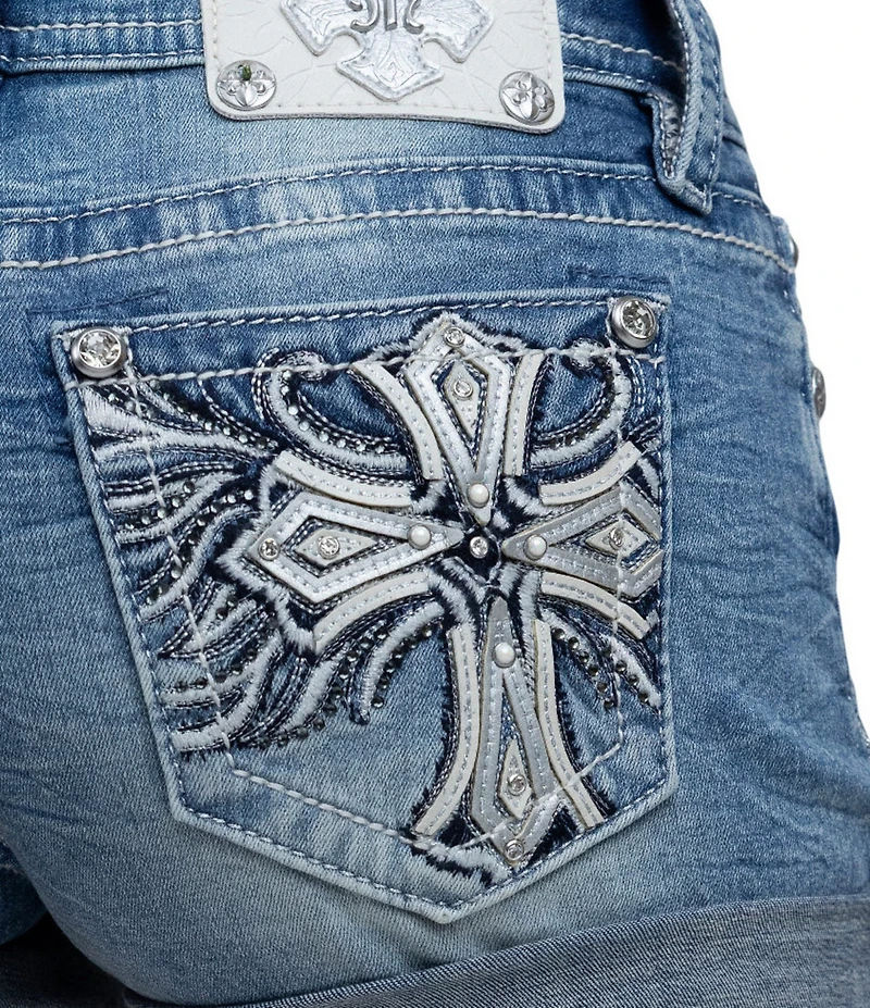 Miss Me Mid Rise Rolled Cuff 6#double; Inseam Cross Shorts