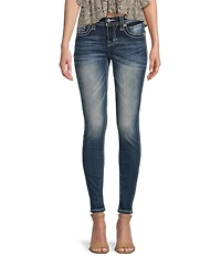Miss Me Mid Rise Turquoise Stud Fleur-De-Lis Skinny Jeans