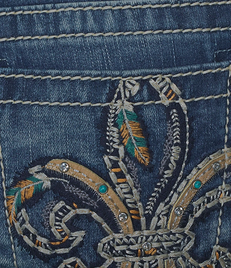 Miss Me Mid Rise Turquoise Stud Fleur-De-Lis Skinny Jeans