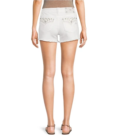 Miss Me Mid Rise White Studded Front Rigid Hem 3.5#double; Inseam Shorts