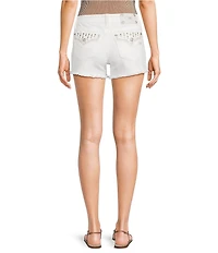 Miss Me Mid Rise White Studded Front Rigid Hem 3.5#double; Inseam Shorts