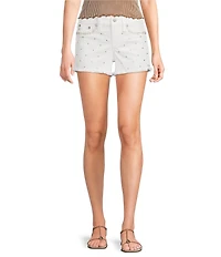 Miss Me Mid Rise White Studded Front Rigid Hem 3.5#double; Inseam Shorts
