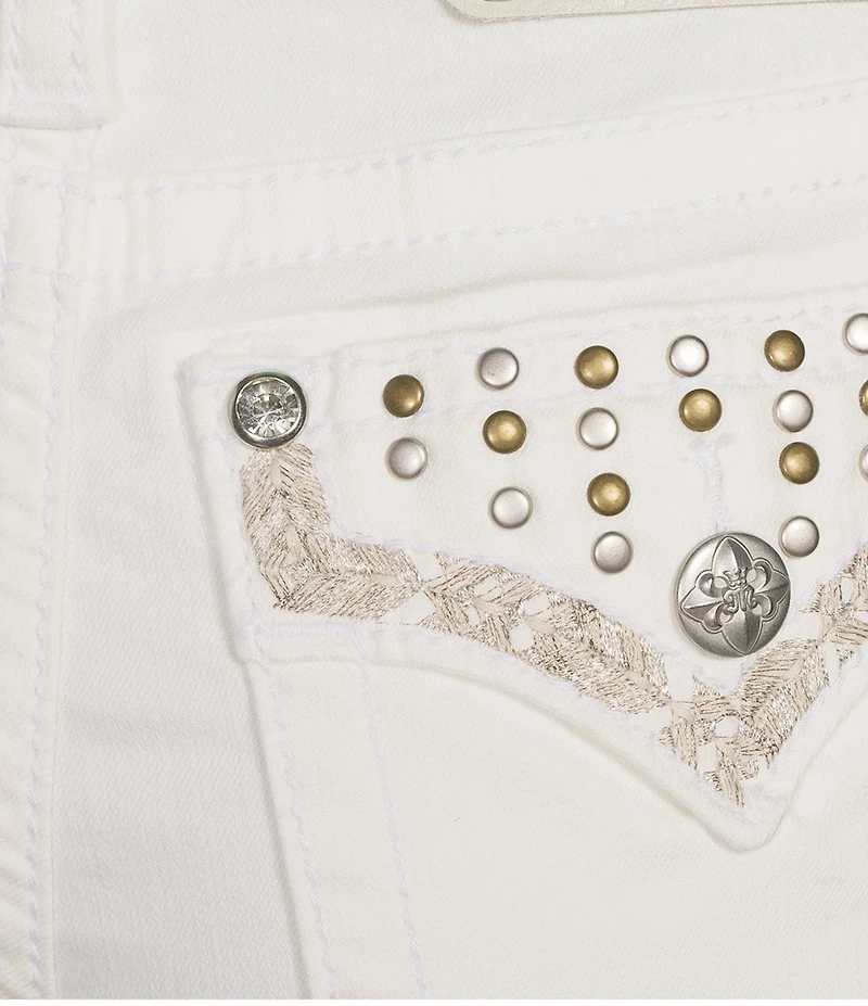 Miss Me Mid Rise White Studded Front Rigid Hem 3.5#double; Inseam Shorts
