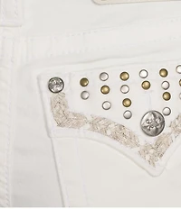 Miss Me Mid Rise White Studded Front Rigid Hem 3.5#double; Inseam Shorts