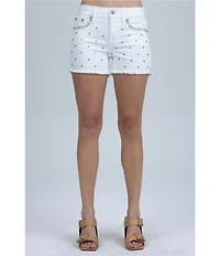 Miss Me Mid Rise White Studded Front Rigid Hem 3.5#double; Inseam Shorts
