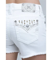 Miss Me Mid Rise White Studded Front Rigid Hem 3.5#double; Inseam Shorts