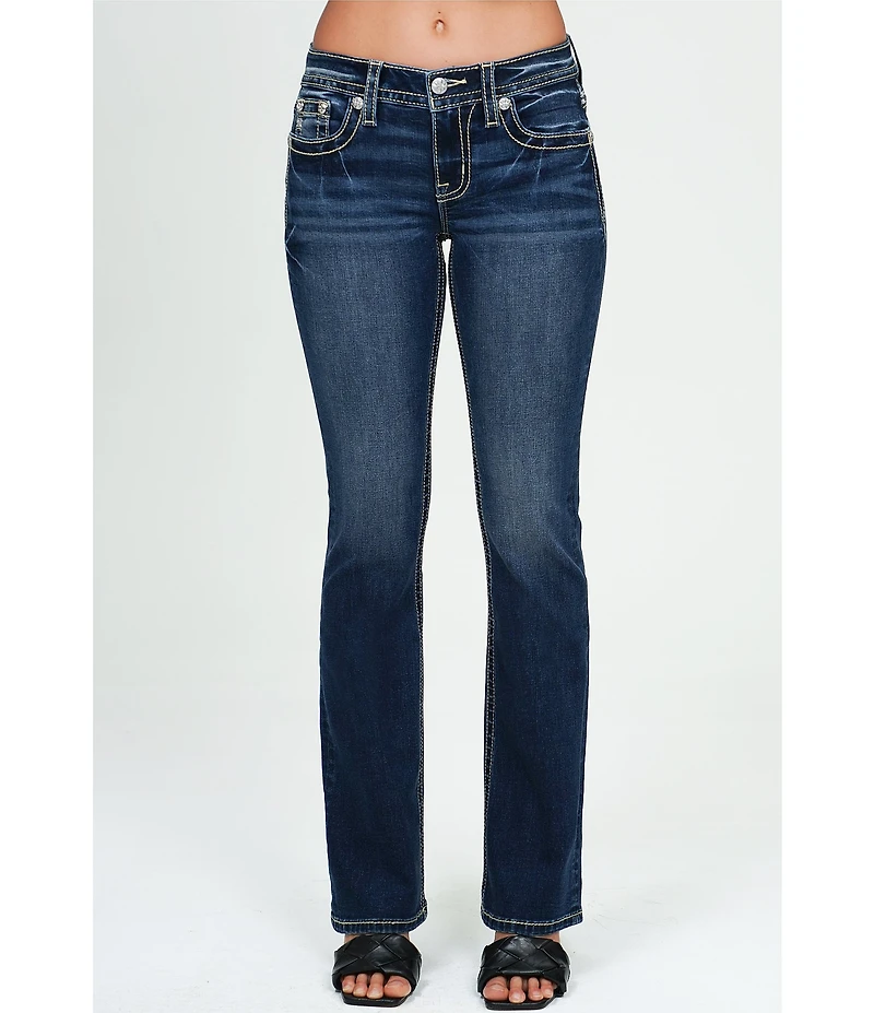 Miss Me Southwestern Embellished Pocketed Mid Rise Bootcut Jeans