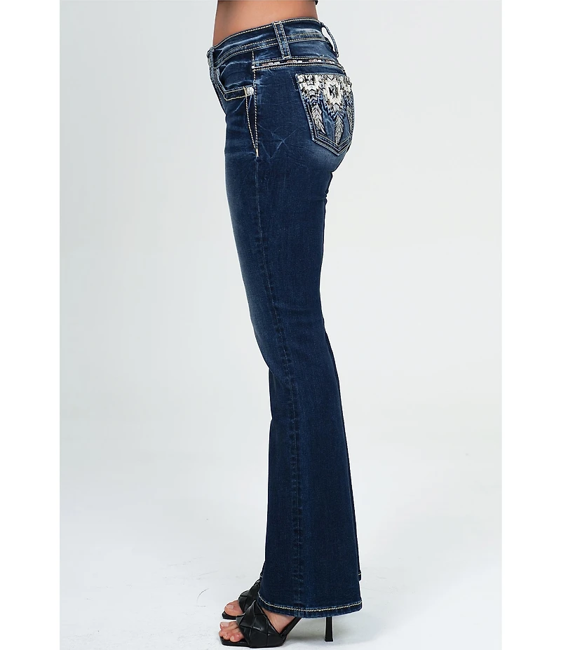 Miss Me Southwestern Embellished Pocketed Mid Rise Bootcut Jeans