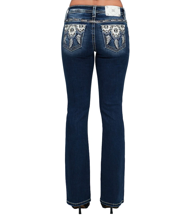 Miss Me Southwestern Embellished Pocketed Mid Rise Bootcut Jeans