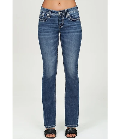 Miss Me Stitched Pocket Mid Rise Bootcut Jeans