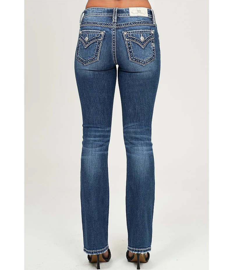 Miss Me Stitched Pocket Mid Rise Bootcut Jeans
