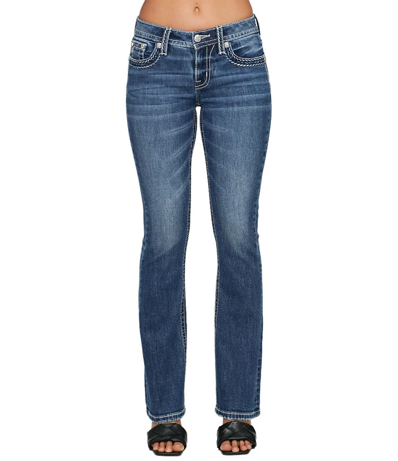 Miss Me Stitched Pocket Mid Rise Bootcut Jeans