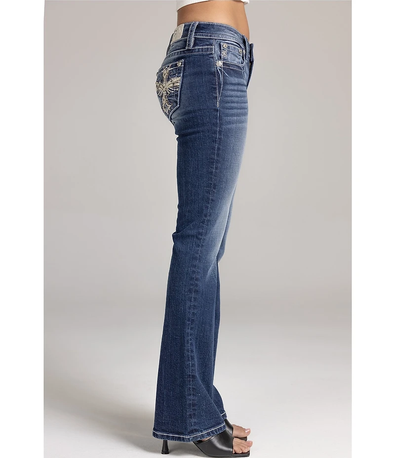 Miss Me Winged Cross Embroidered Mid Rise Bootcut Jeans