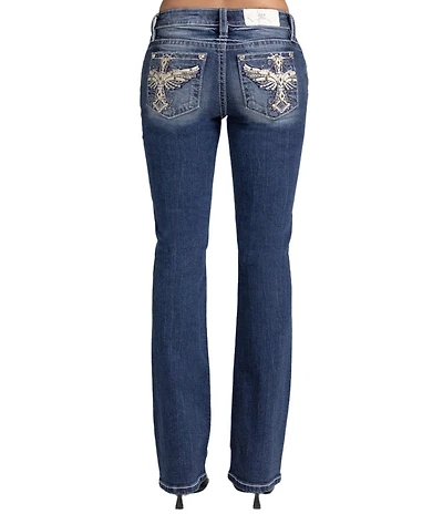 Miss Me Winged Cross Embroidered Mid Rise Bootcut Jeans