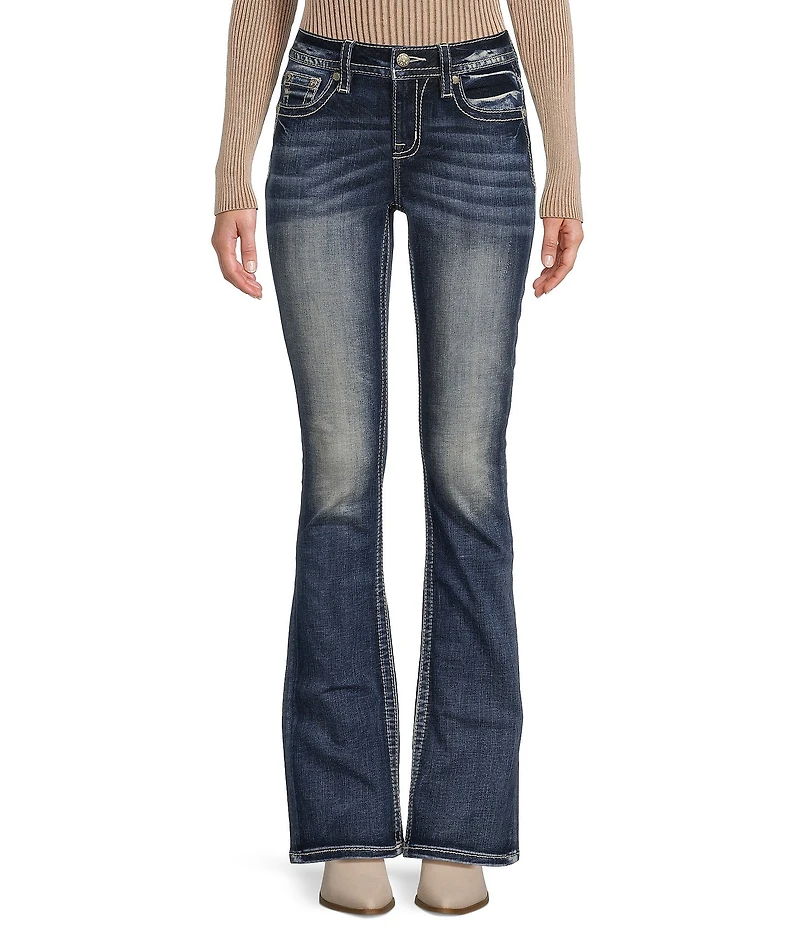 Miss Me Zig Zag Embellished Flap Pocket Design Bootcut Jeans