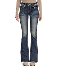 Miss Me Zig Zag Embellished Flap Pocket Design Bootcut Jeans