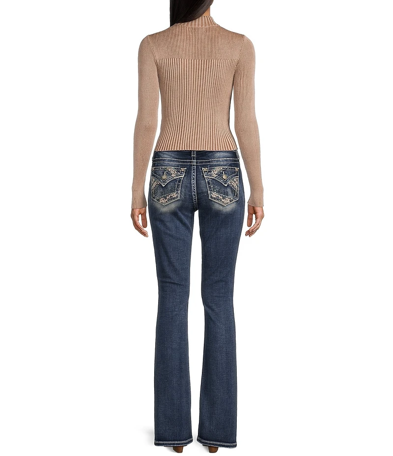 Miss Me Zig Zag Embellished Flap Pocket Design Bootcut Jeans