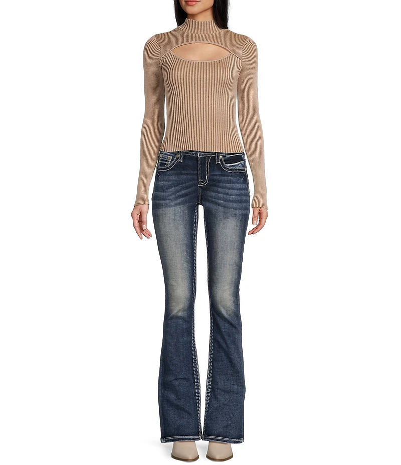 Miss Me Zig Zag Embellished Flap Pocket Design Bootcut Jeans