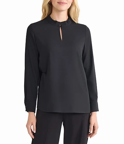 MISSOK Crepe De Chine Ruffle Neck Long Sleeve Blouse