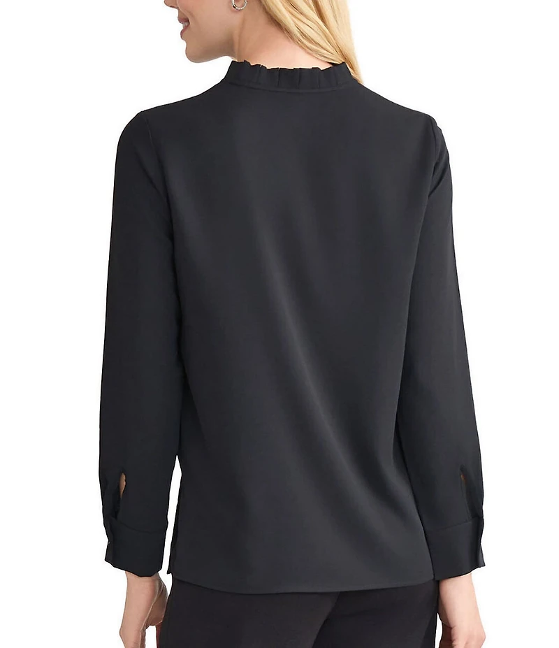 MISSOK Crepe De Chine Ruffle Neck Long Sleeve Blouse