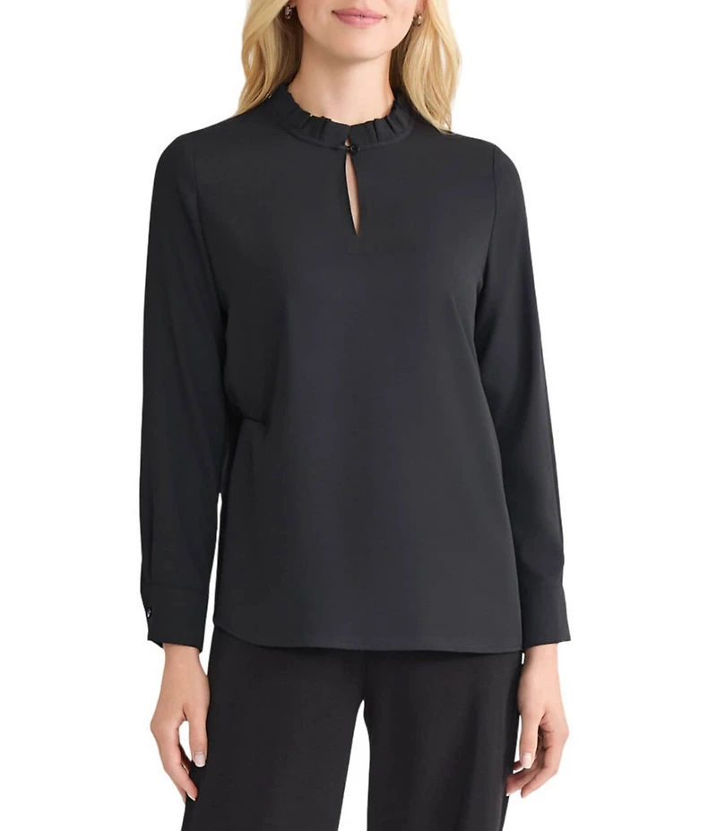 MISSOK Crepe De Chine Ruffle Neck Long Sleeve Blouse