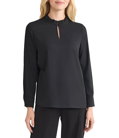 MISSOK Crepe De Chine Ruffle Neck Long Sleeve Blouse