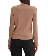 MISSOK Wrinkle-Resistant Embroidered Knit Ribbed Neck Long Sleeve Button-Front Cardigan