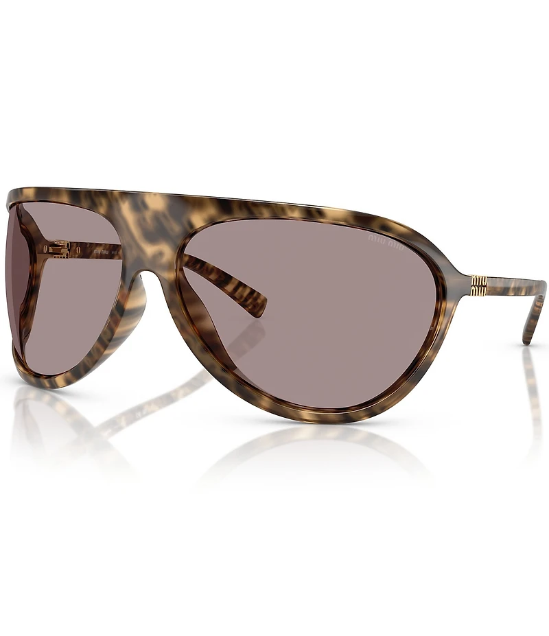 Miu Miu Women's MU A01S75-X 75mm Havana Wrap Statement Shield Sunglasses