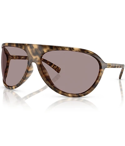 Miu Miu Women's MU A01S75-X 75mm Havana Wrap Statement Shield Sunglasses