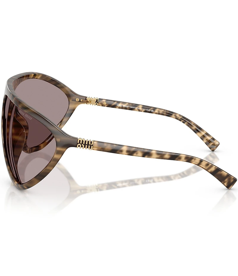 Miu Miu Women's MU A01S75-X 75mm Havana Wrap Statement Shield Sunglasses