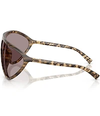 Miu Miu Women's MU A01S75-X 75mm Havana Wrap Statement Shield Sunglasses