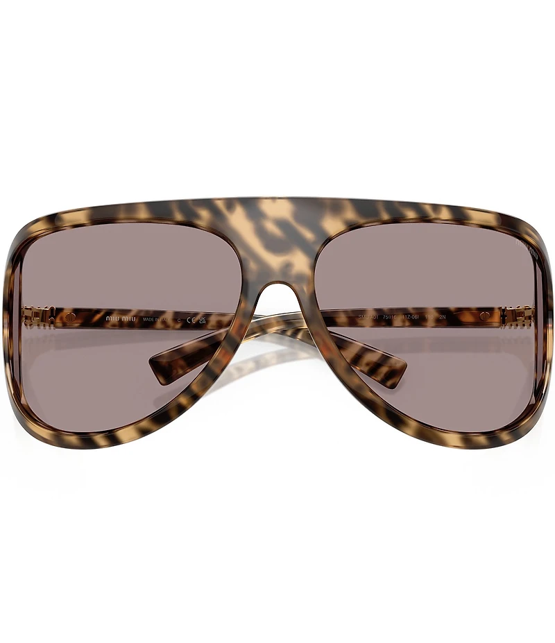 Miu Miu Women's MU A01S75-X 75mm Havana Wrap Statement Shield Sunglasses