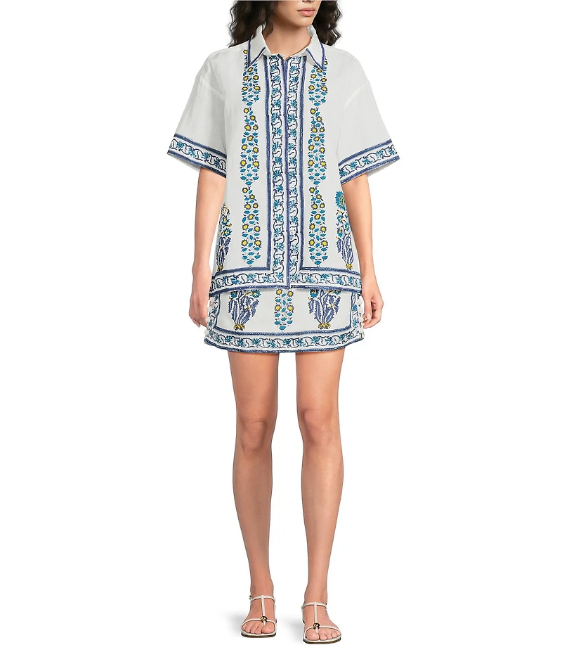 Mo Maya Amalfi Cotton Linen Blend Coordinating Mini Skirt