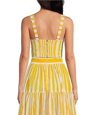 Mo Maya Coordinating Le Soleil Stripe Print Sweetheart Neckline Sleeveless Bra Top