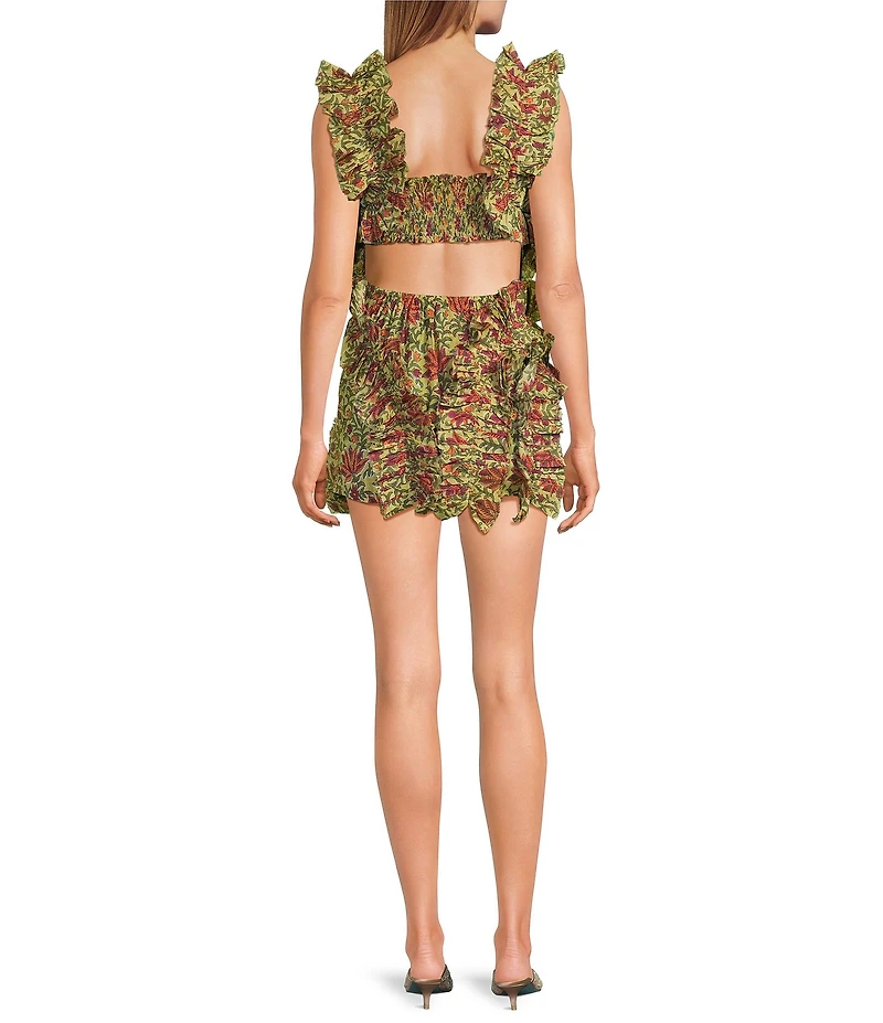 Mo Maya Crazy Bird Sweetheart Neckline Sleeveless Multi-Way Smocked Mini Dress