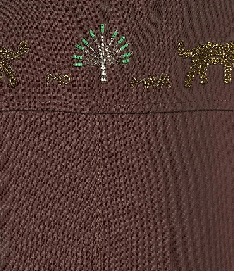 Mo Maya Cropped Embroidered Short Sleeve Crew Neck Tee
